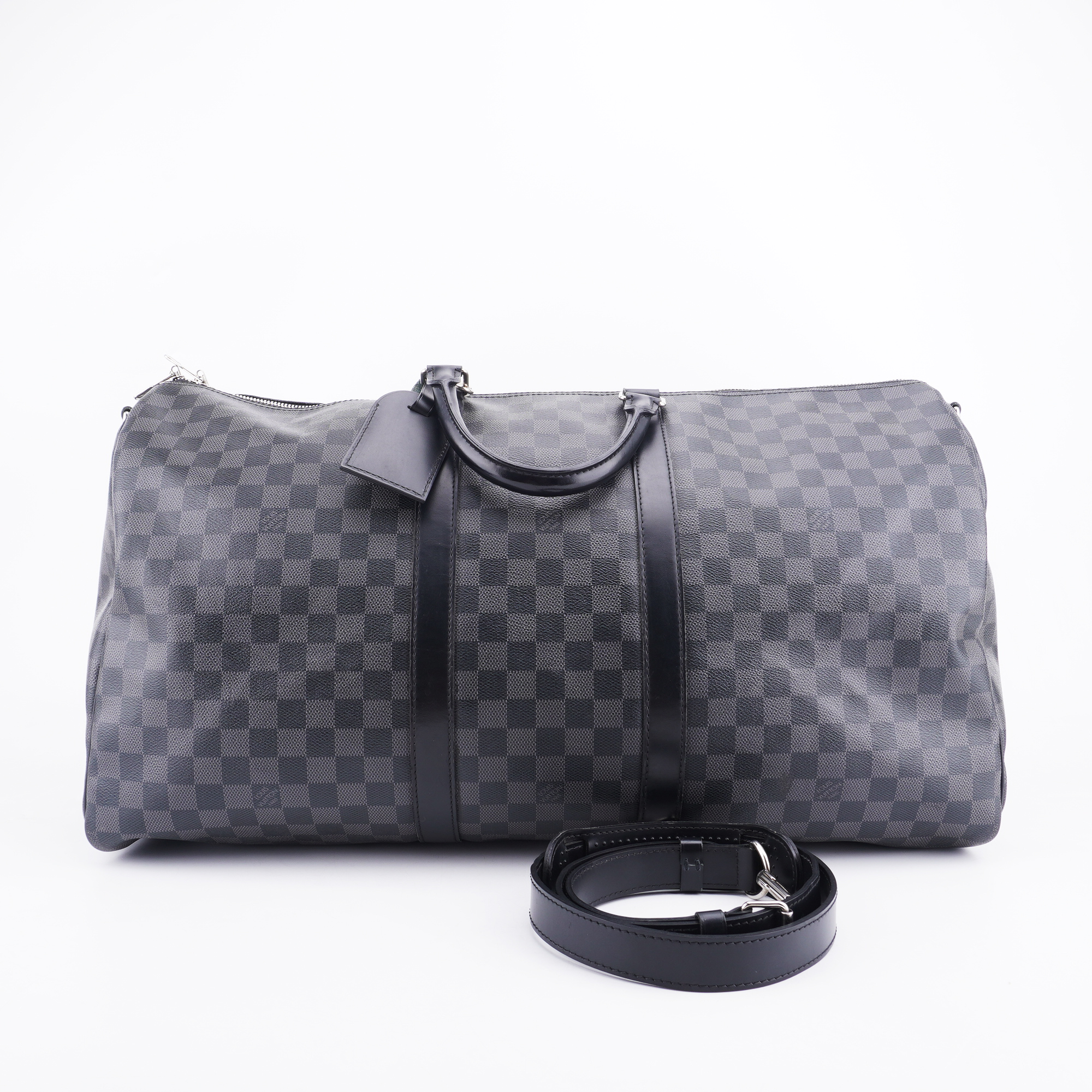95新 LouisVuitton/路易威登 黑棋盘格keepall55旅行袋 E995