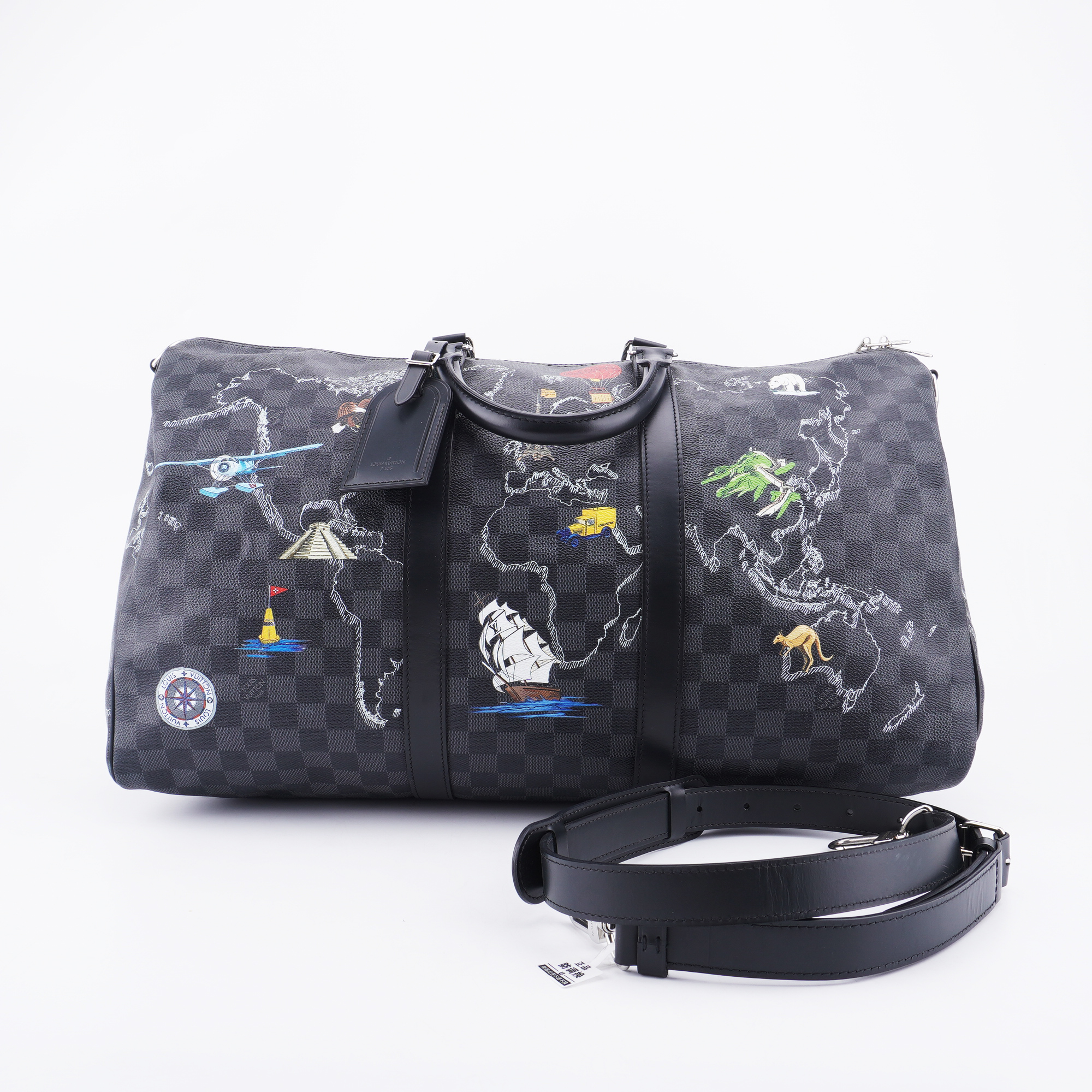 95新  98新LV世界地图限量keepall 50旅行袋斜挎包50/28/23 E668