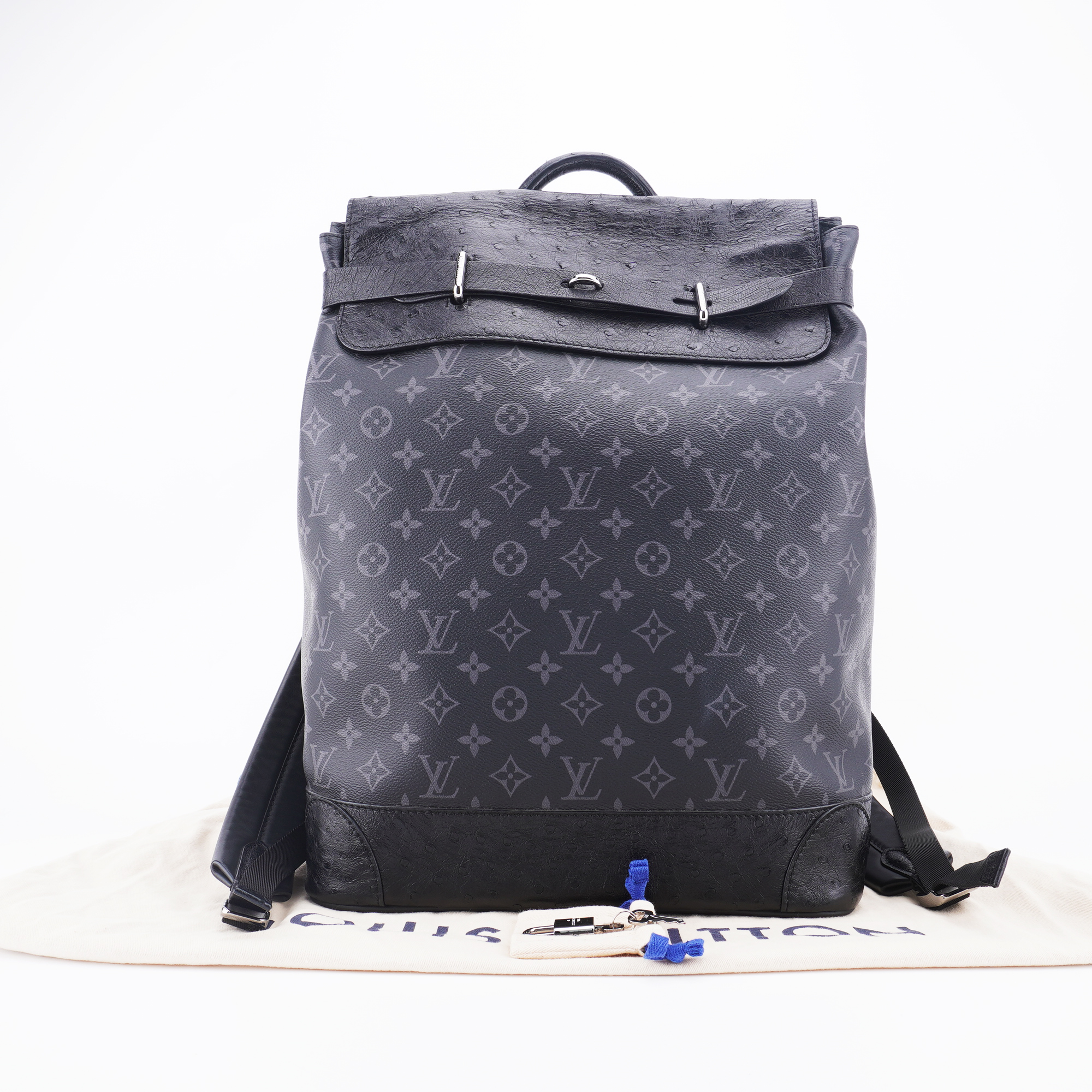 99新 LouisVuitton/路易威登 Steamer经典老花鸵鸟皮双肩包 E100