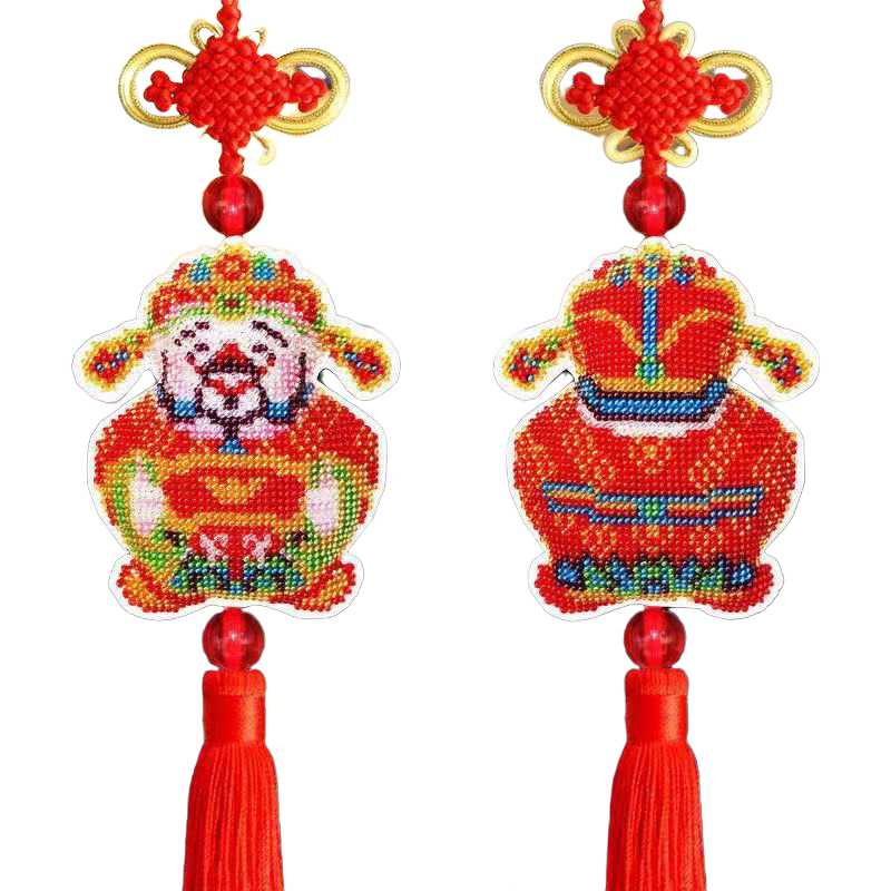 新款精准印花十字绣珠绣财神汽车小挂件全珠绣大财神双面绣挂件