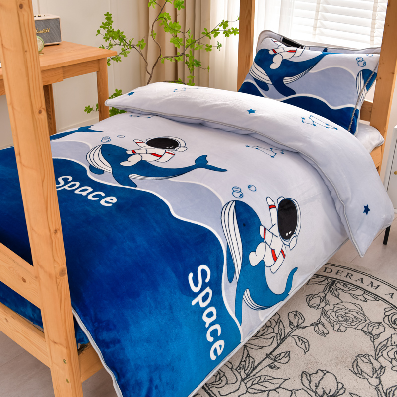 牛奶绒三件套学生宿舍床上用品单人双面加绒被套床单被罩床上用品