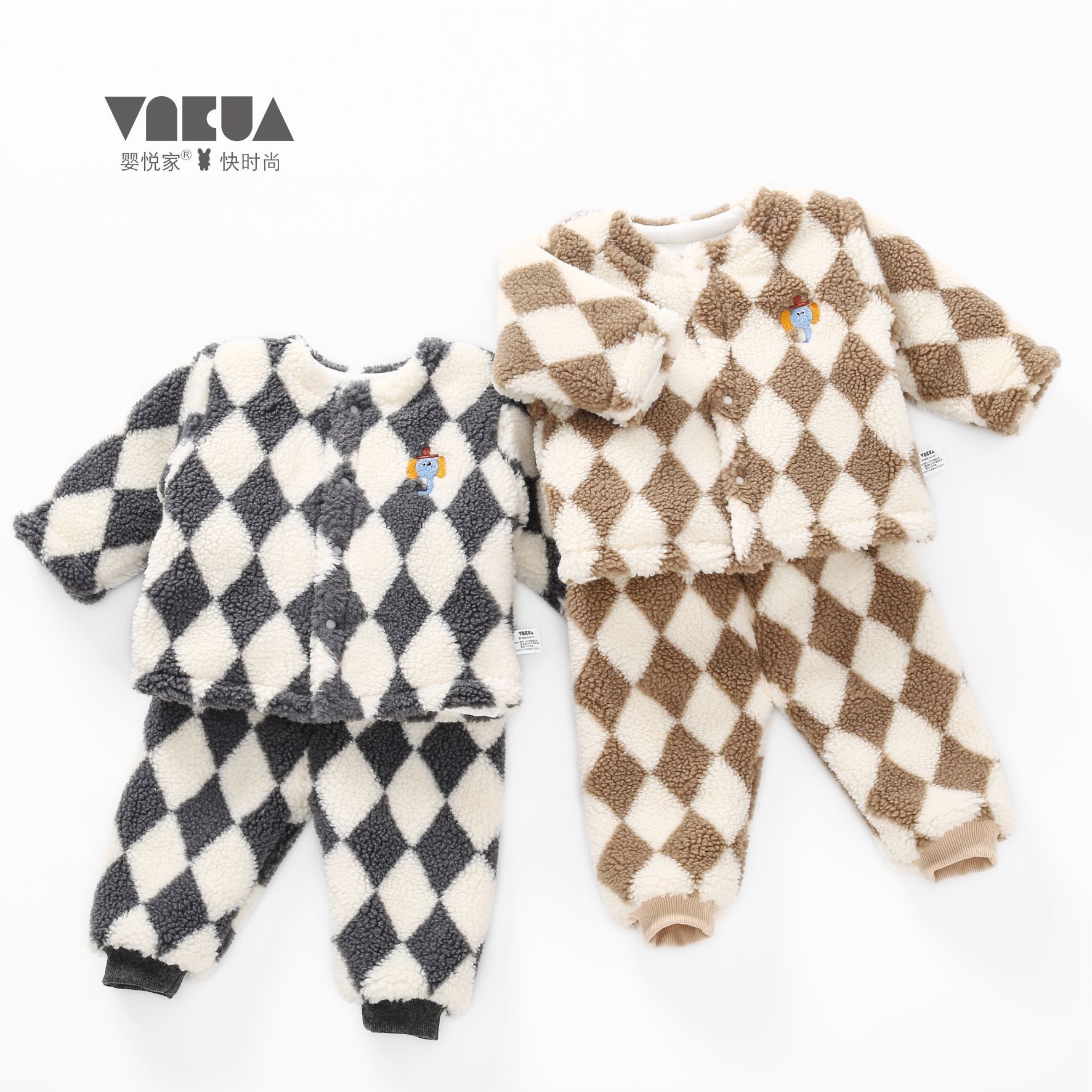 婴悦家秋冬两件套加厚保暖卡通中性宝宝开胸套装婴儿家居服84000