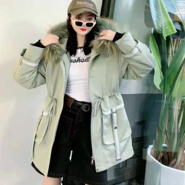 花千骨2024新款时尚休闲中长款派克服大毛领内胆可拆