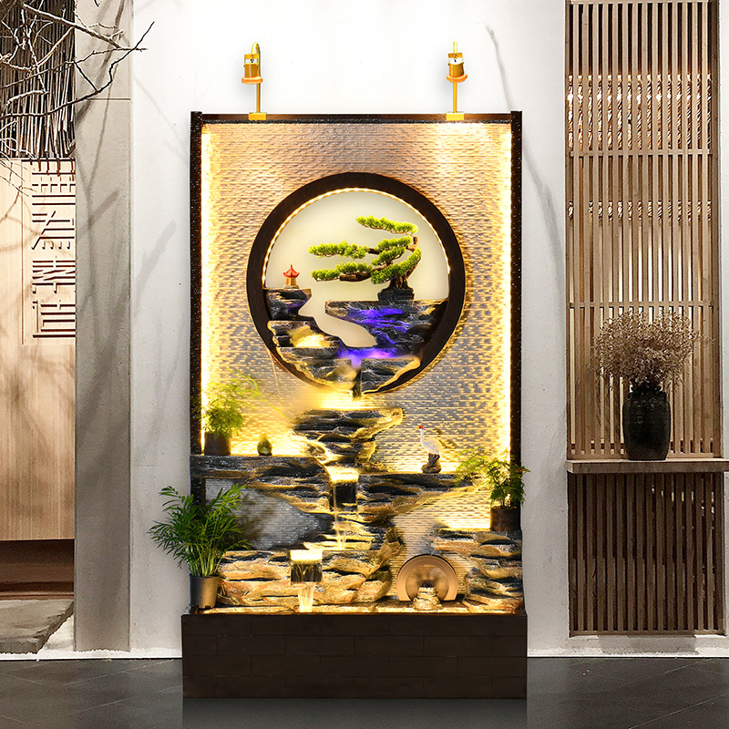 水幕墙流水屏风玄断关隔墅院子花别园庭院室外循环水假山瀑布喷泉