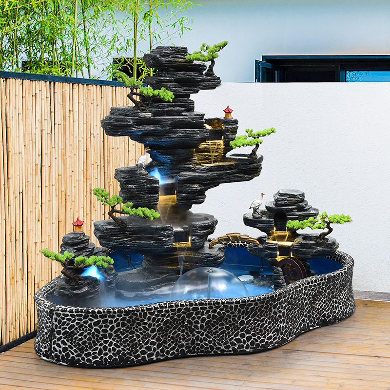 大型假山流水喷泉别墅花园庭院装饰公司阳台户外鱼池瀑布景观摆件