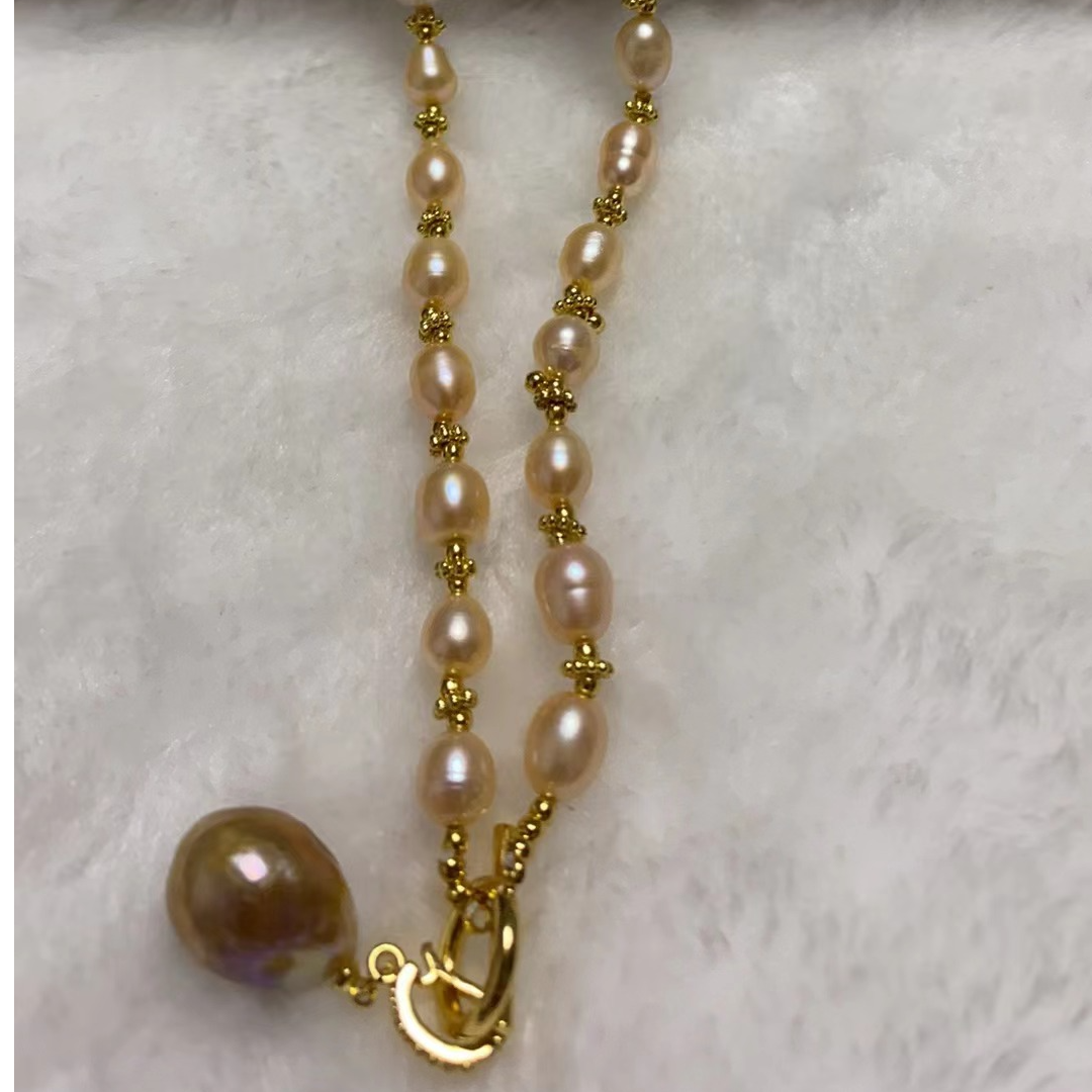 铜合金仿珍珠项链 时尚仿珍珠项链百搭紫色