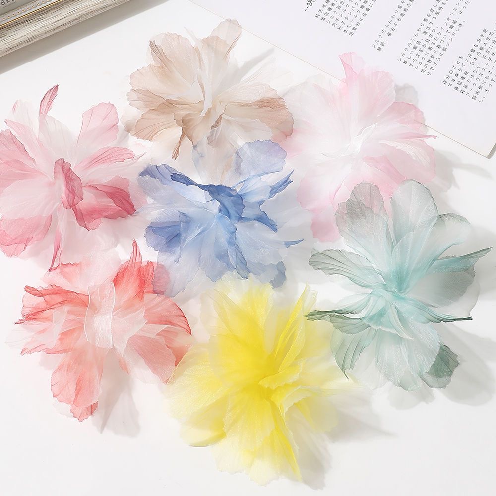 欧根纱渐变立体纱花花朵 假花仿真花DIY手工头饰服装婚庆装饰