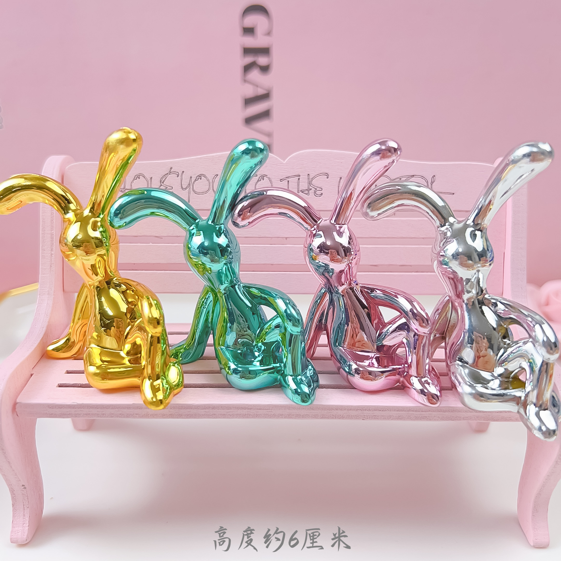 现代轻奢电镀银兔子摆件玄关酒柜电视柜客厅家居隔断房间软装饰品