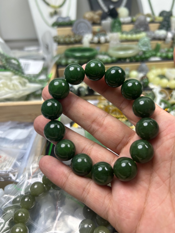 天然俄罗斯碧玉16毫米手串老矿