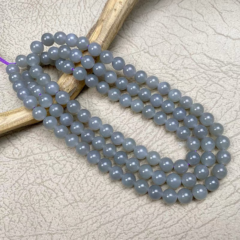 新疆和田玉料烟紫圆珠8mm108颗挂链女款天然玉石毛衣链散珠配饰
