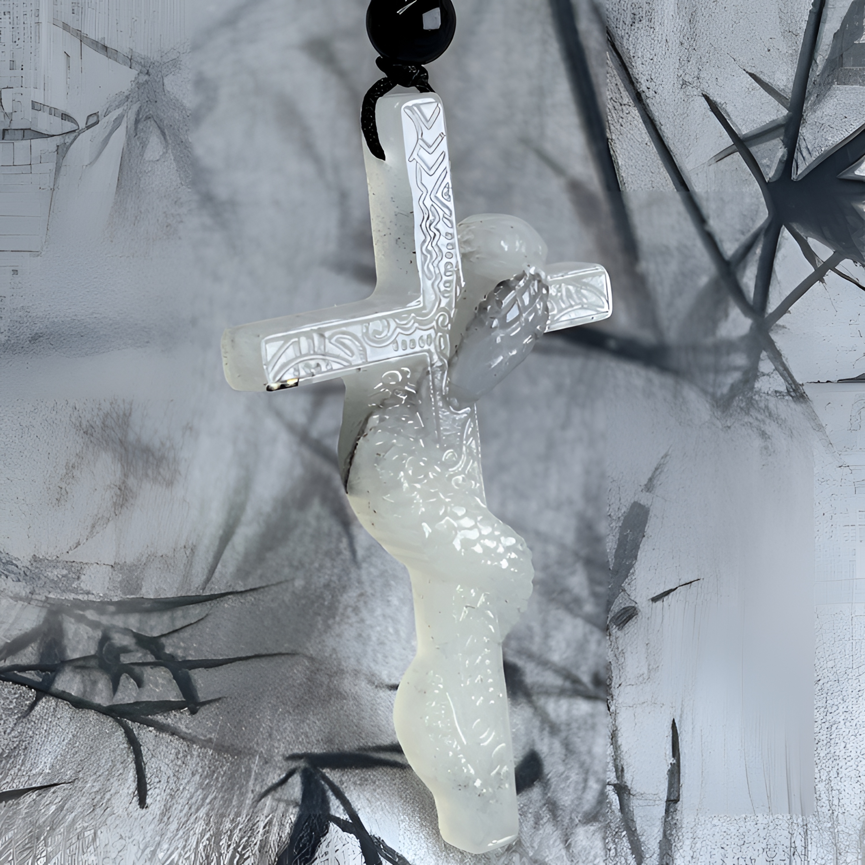 蛇盘十字架吊坠挂件多色可选岫玉水墨料复古情侣个性素款手工