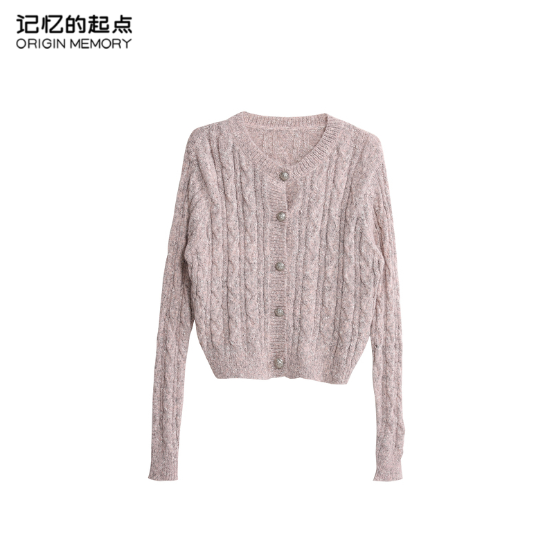 记忆的起点圆领开衫毛衣2024秋冬新款气质长袖针织上衣68AD52588
