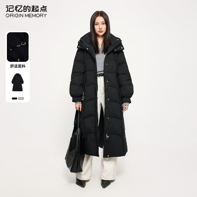 记忆的起点长款羽绒服女装2024年冬季新款加绒保暖外套68AD90268H
