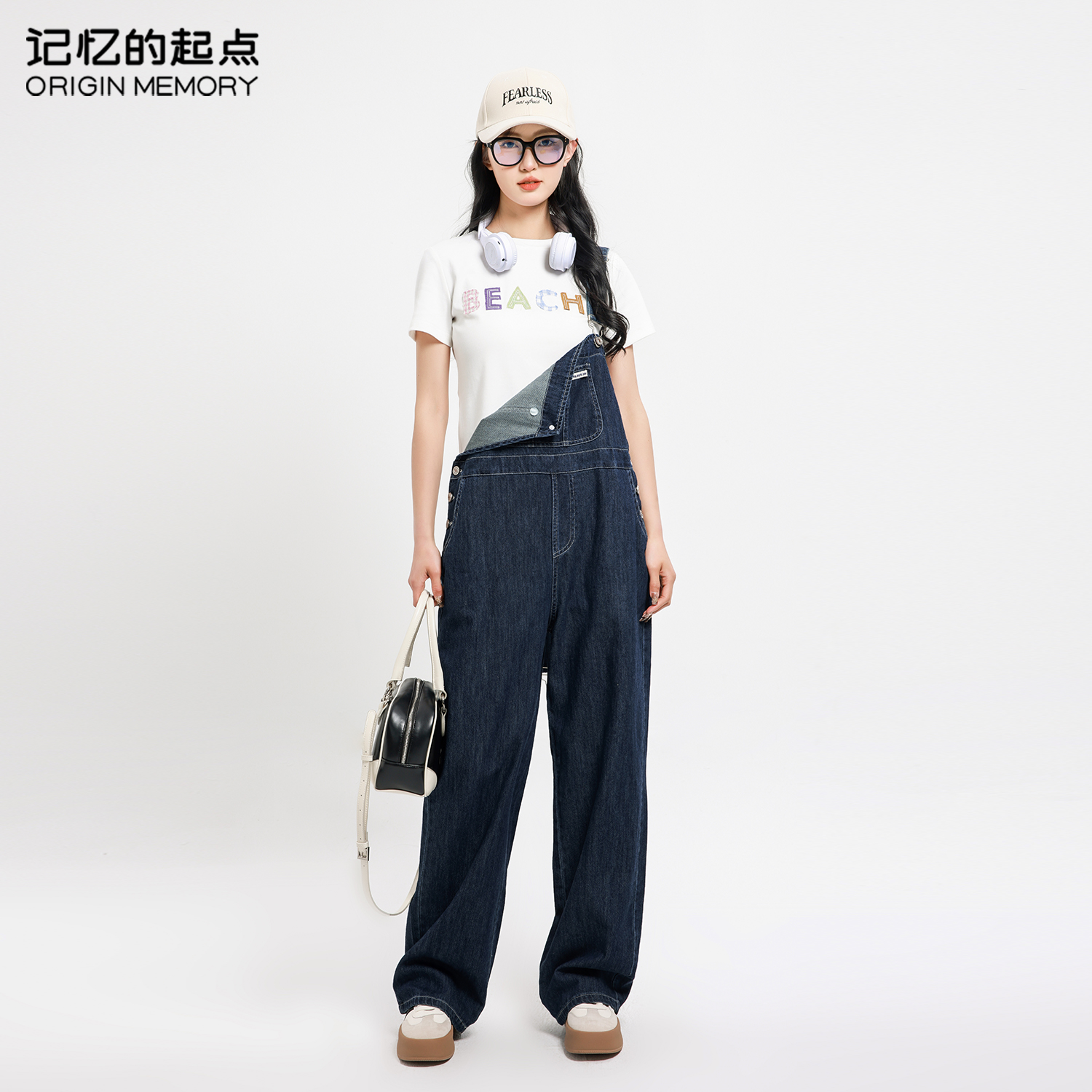 记忆的起点牛仔背带裤女夏季时尚设计感韩版直筒显68TX20108