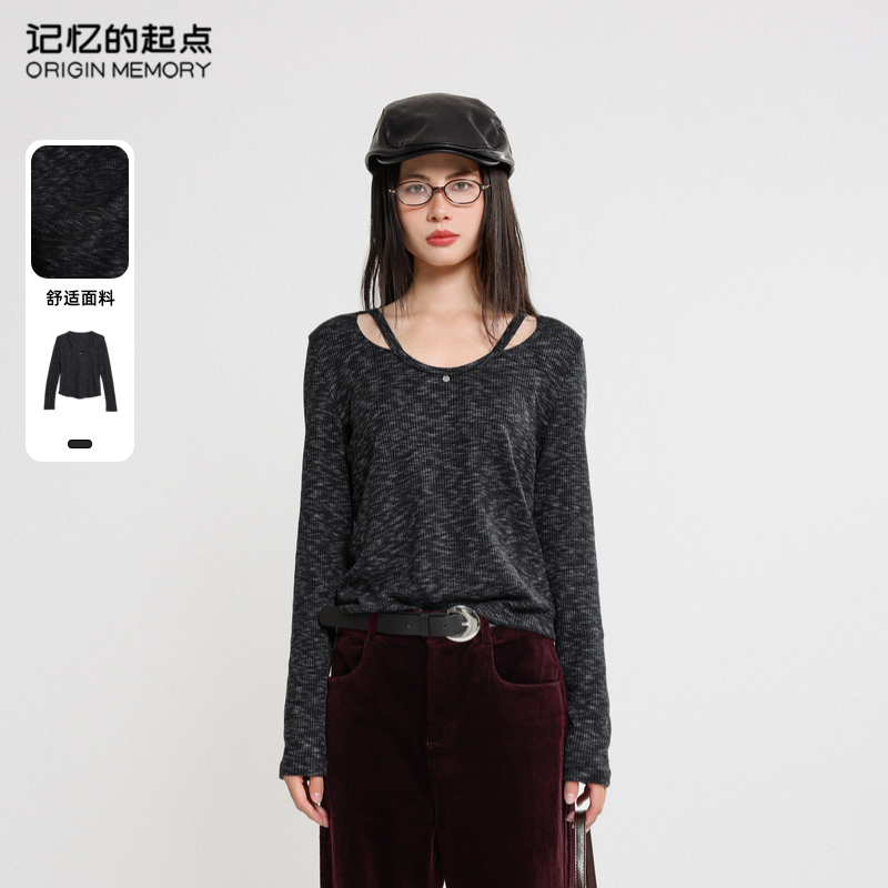 记忆的起点圆领针织衫2024冬季新款套头百搭长袖上衣女68GD32965