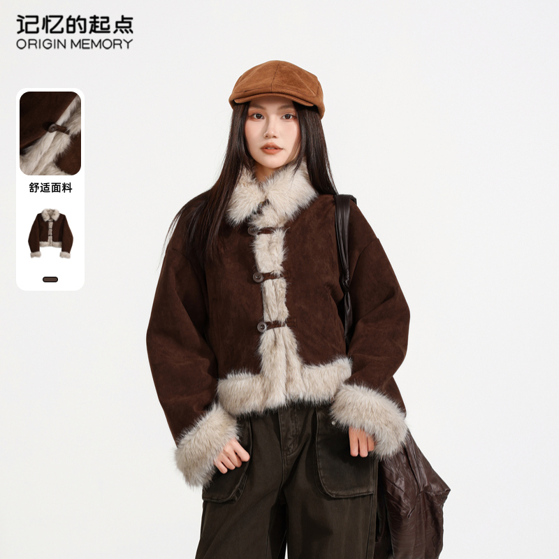 记忆的起点复古毛绒外套女时尚冬季保暖时尚厚外套68TD47257