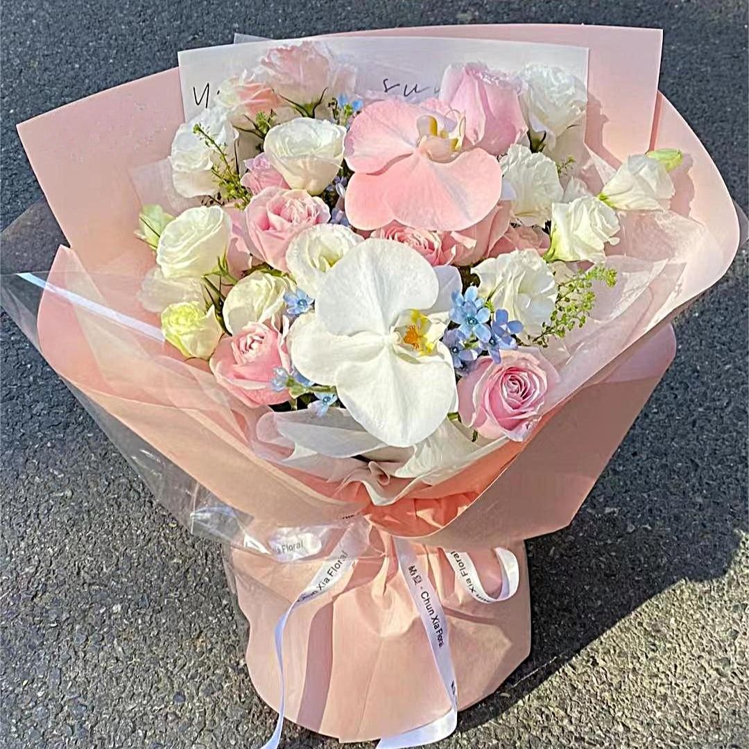 【优雅知已】高端花束蝴蝶兰混搭玫瑰花花束/生日礼物祝福/女友长辈节日祝福/花店送花上门