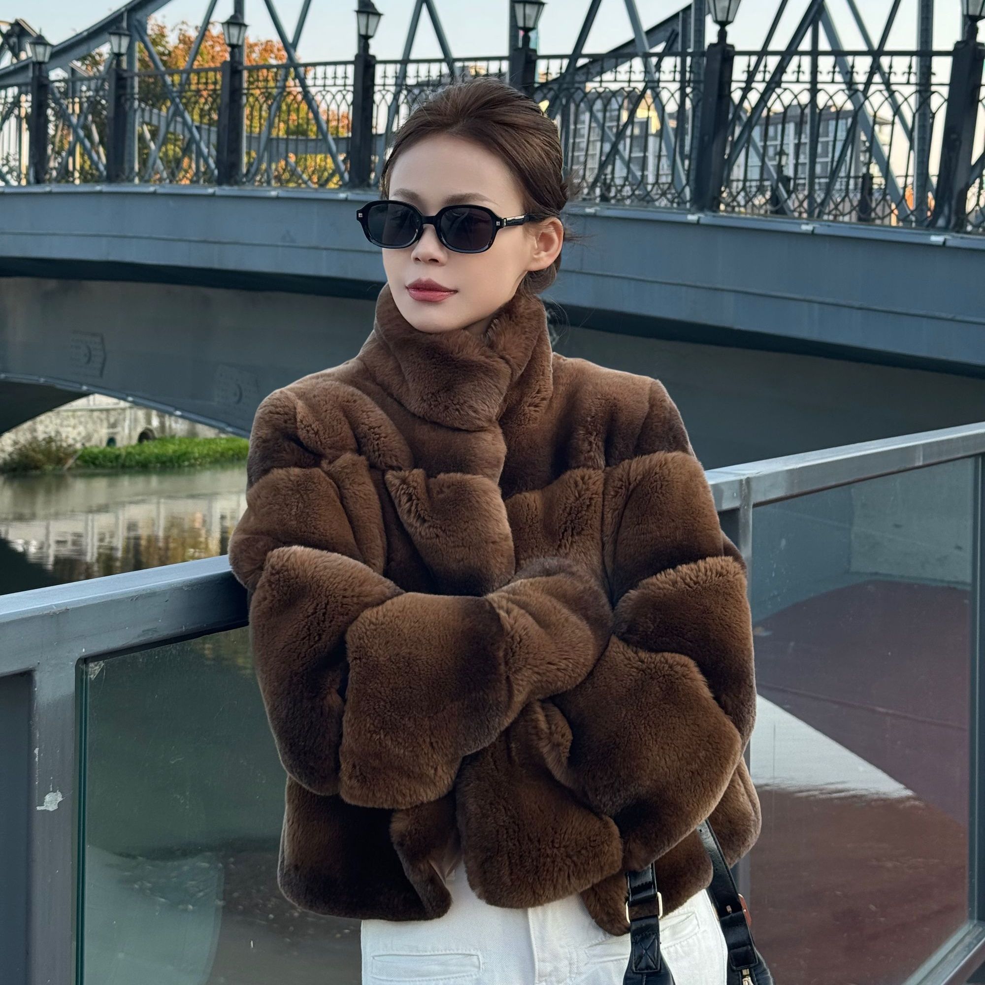 VESPER【冬日摩卡】进口雷克斯獭兔毛立领龙猫青紫蓝皮草外套