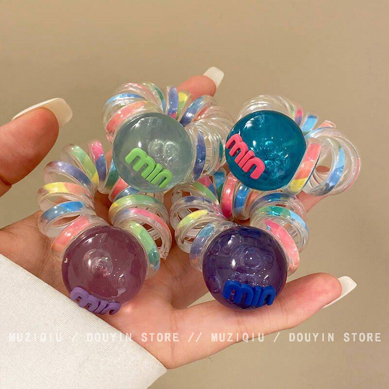 木子秋多巴胺字母彩虹电话线发圈高级感气质时尚可爱甜美百搭发圈