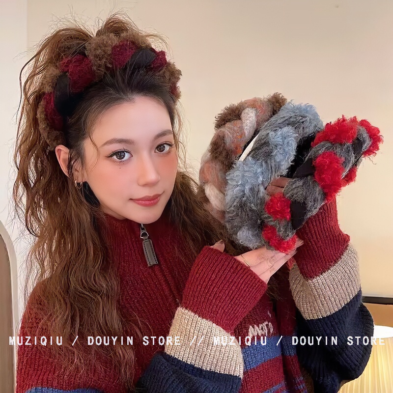 木子秋洋气小众~高级感毛绒发箍ins优雅气质时尚复古百搭宽边发箍