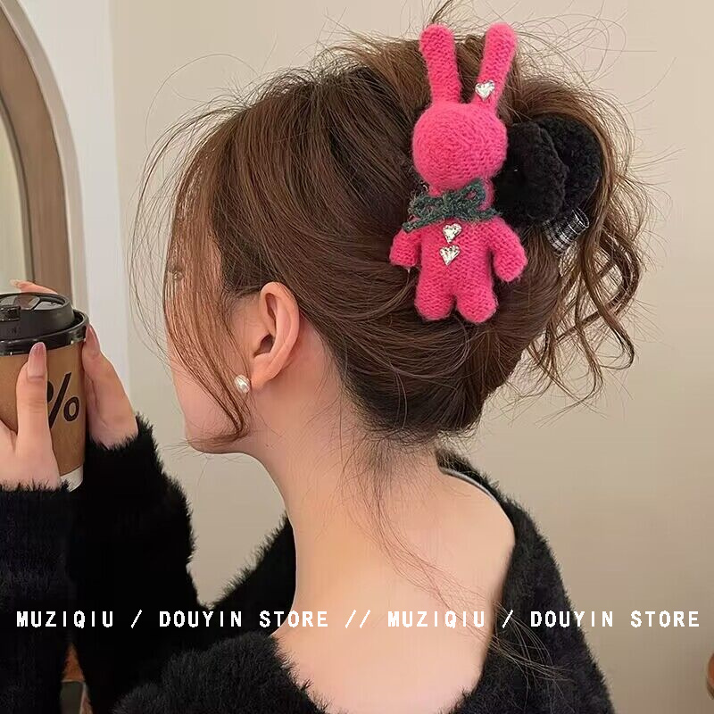 木子秋软萌围巾兔~蝴蝶结毛绒抓夹ins优雅气质时尚甜美搭网红发夹