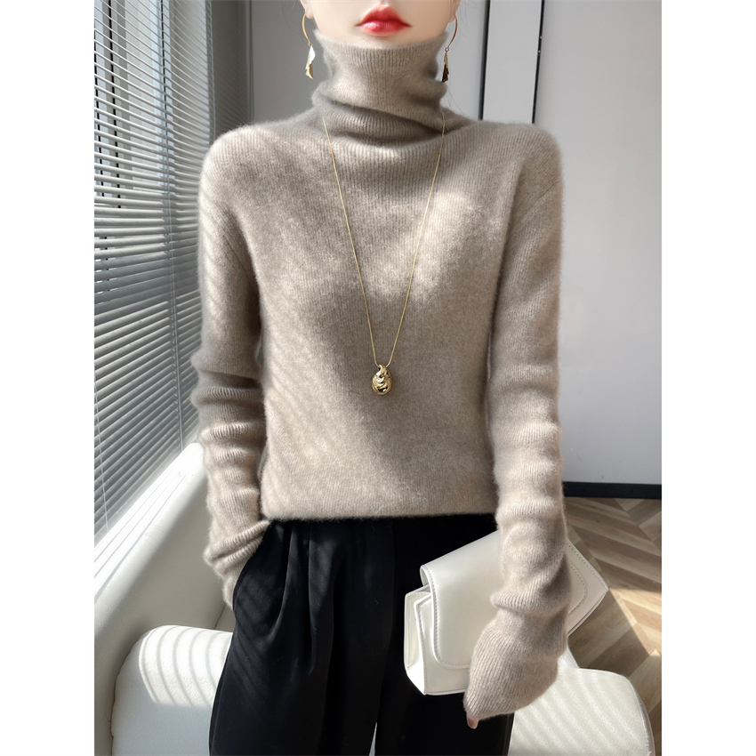 配大衣2023新款秋冬堆堆领针织衫套头长袖打底衫显瘦高领毛衣软诺
