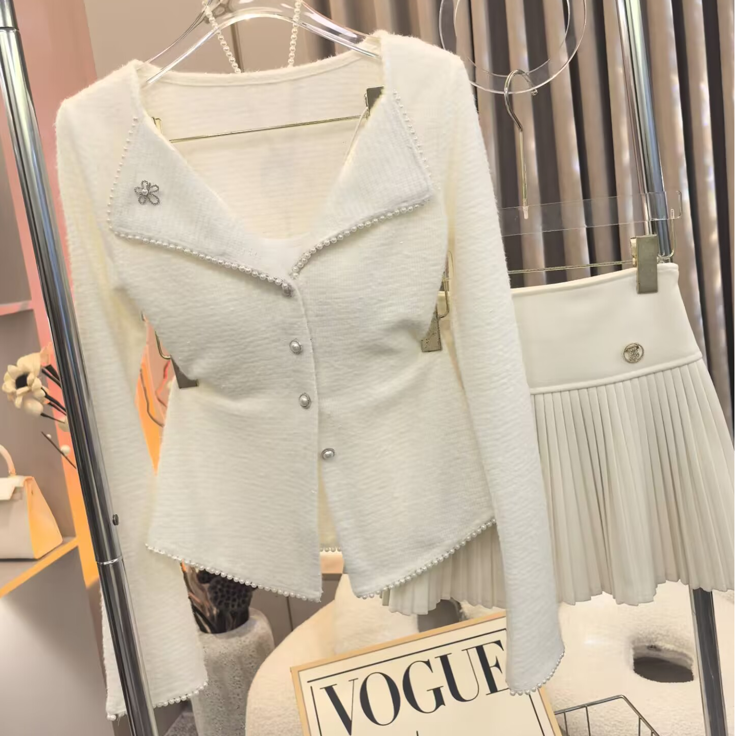 【A9680墨丽】2024秋季修身设计感长袖开衫上衣+吊带 