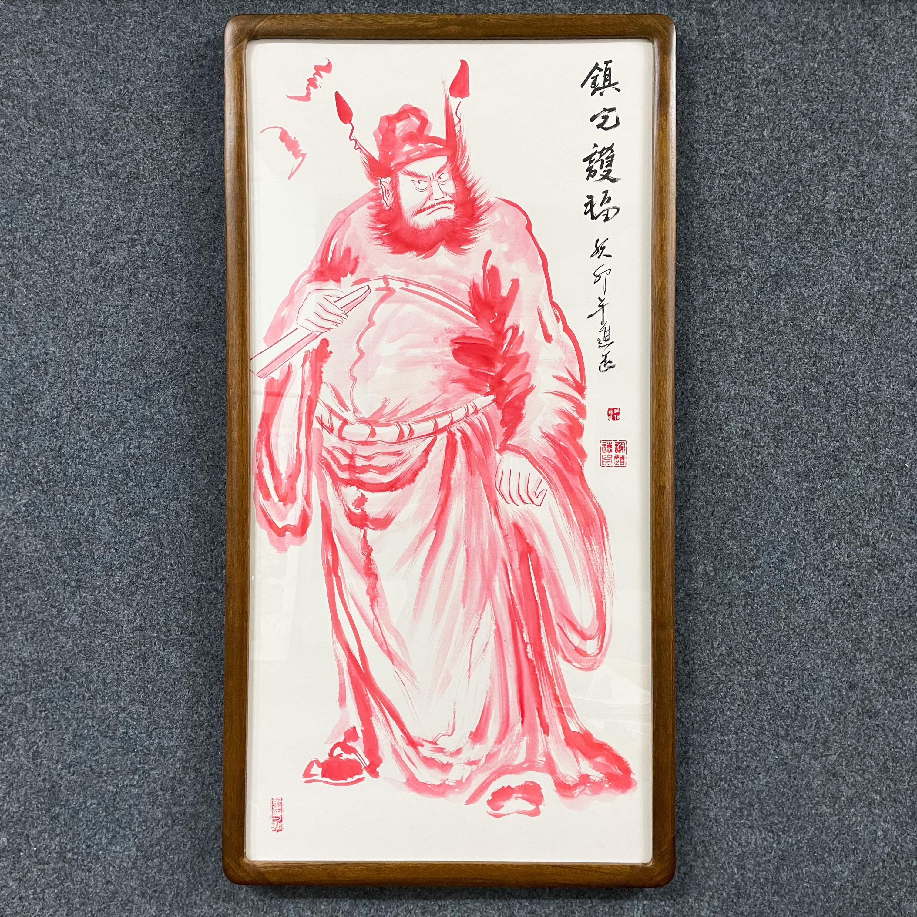 钟馗猪傻手绘作品带框尺寸95*50玄关茶室书房办公室挂画佩带挂钩