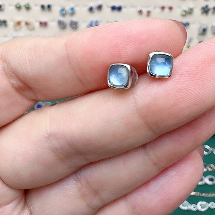 海蓝宝石耳坠银S925镶嵌耳钉也227