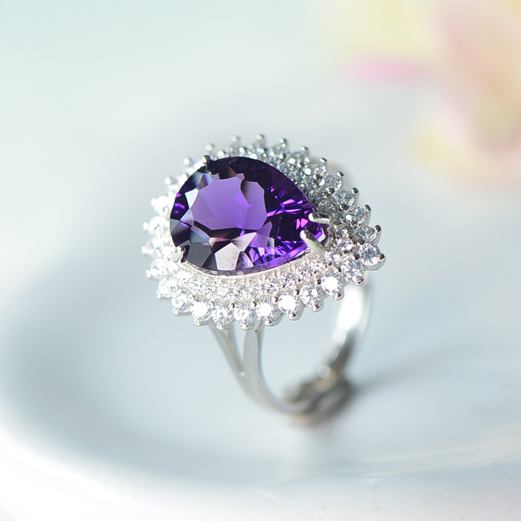 天然紫水晶s925镶嵌爱心款戒指女款经典百搭气质女士时尚轻奢紫色