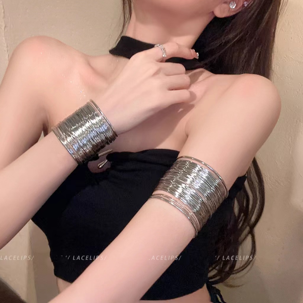 铜合金手镯 ins冷淡风欧美夸张朋克开口宽边缠绕气质百搭手环臂环