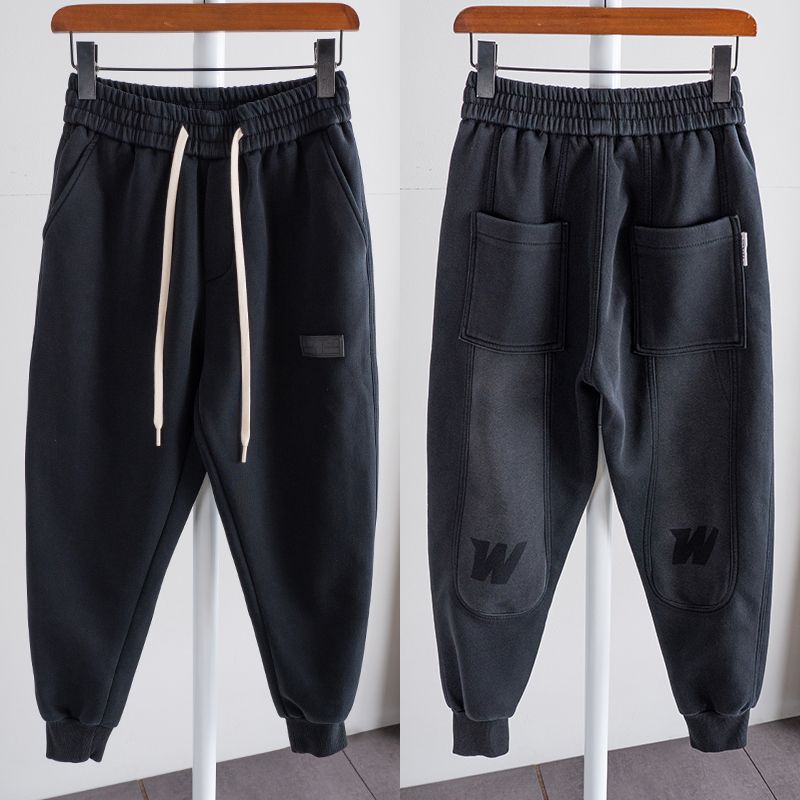 男士卫裤秋冬款潮牌厚款大码哈伦裤美式休闲裤高街字母拼接束脚裤