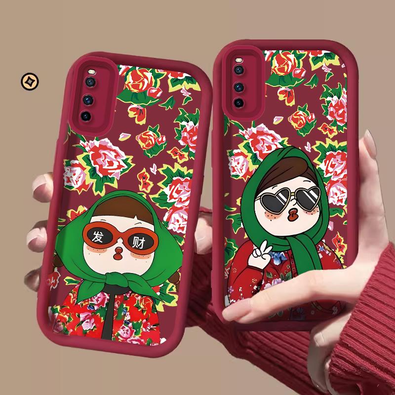 适用VIVOY70S手机壳vivoy70s手机壳阶梯大红花可爱卡通喜庆网红趣