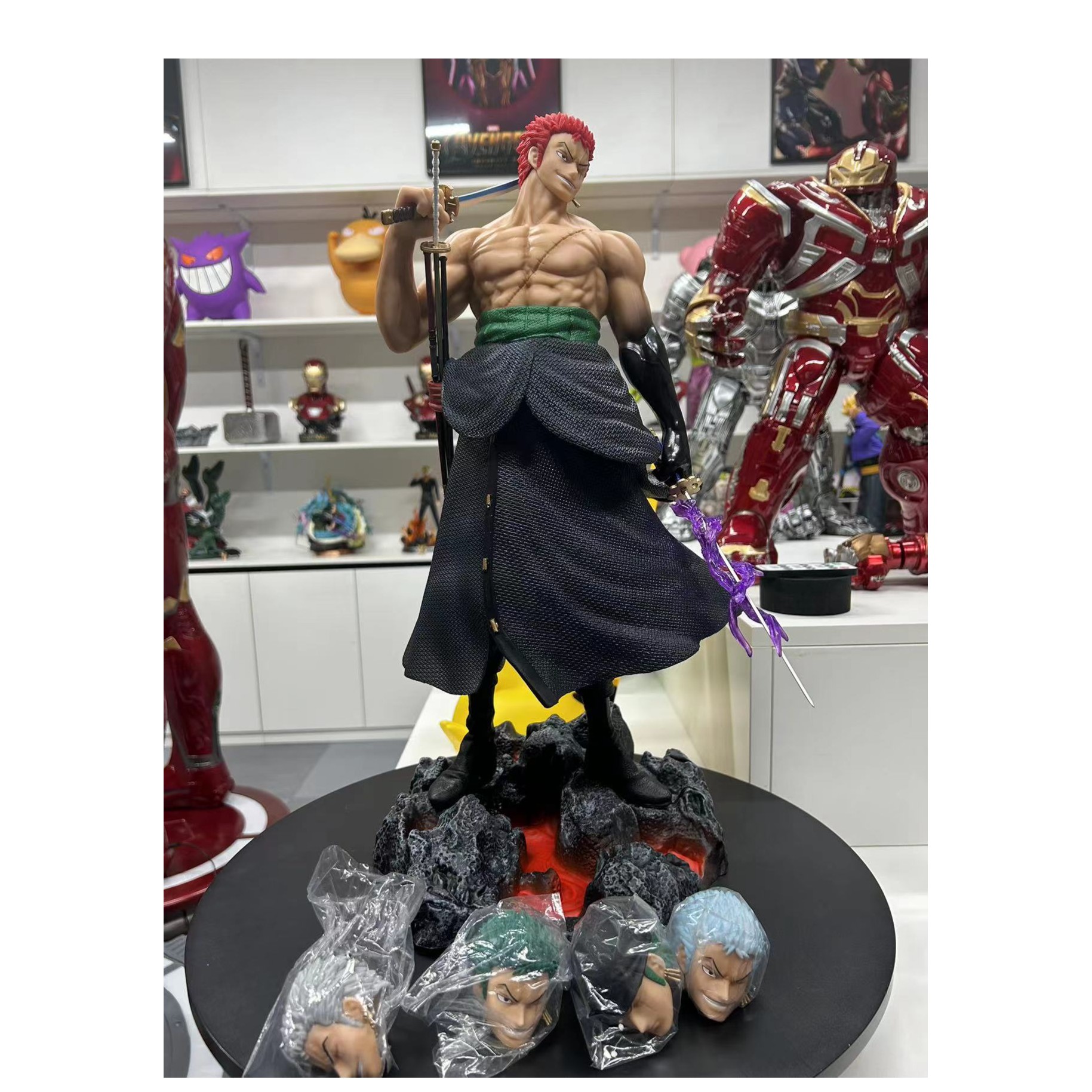 海贼王50cm超大阎魔扛刀索隆手办霸气五头雕模型摆件家用大型礼物