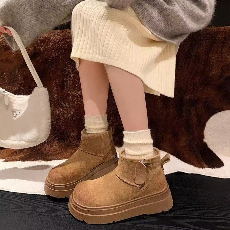 厚底东北大棉鞋女2023冬季新款复古加绒加厚保暖防滑雪地短靴子