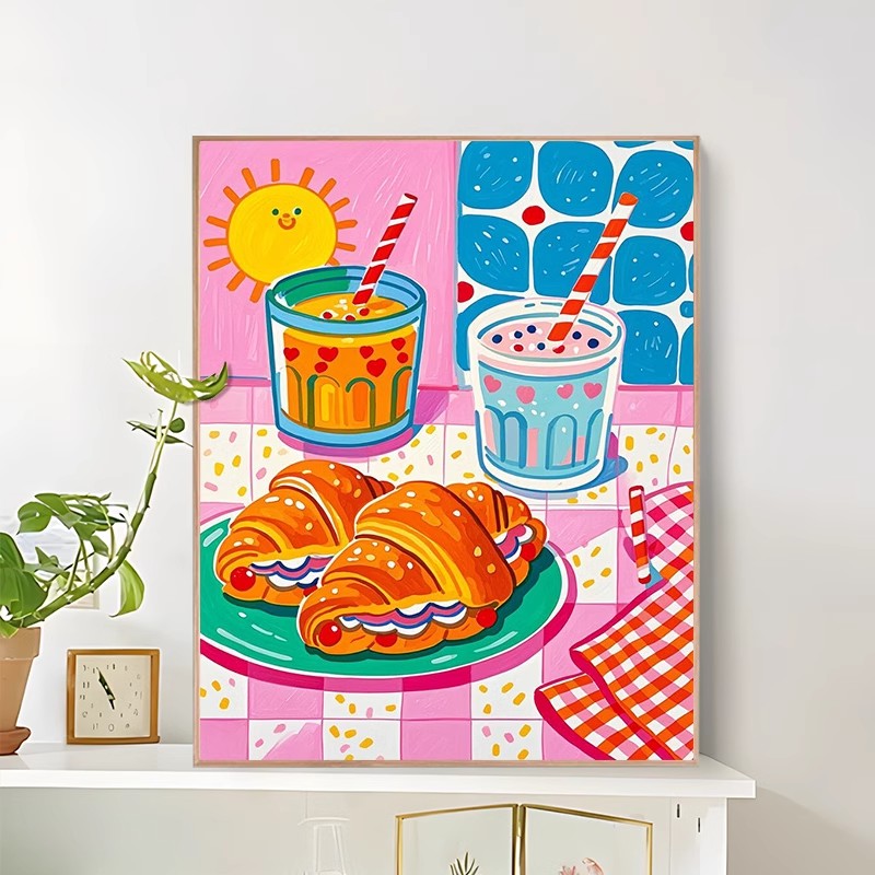 （元气早餐）diy数字油画红线条手工填涂色解压治愈丙烯装饰画