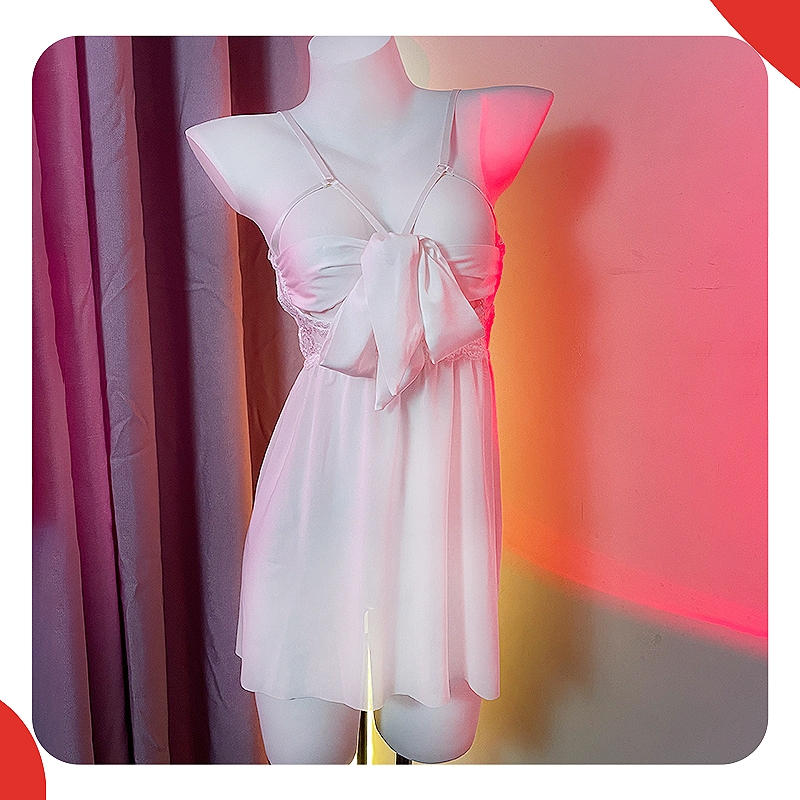 【蝴蝶结】缎面系带睡裙蝴蝶结少女蕾丝吊带露背睡衣纱裙女士性感