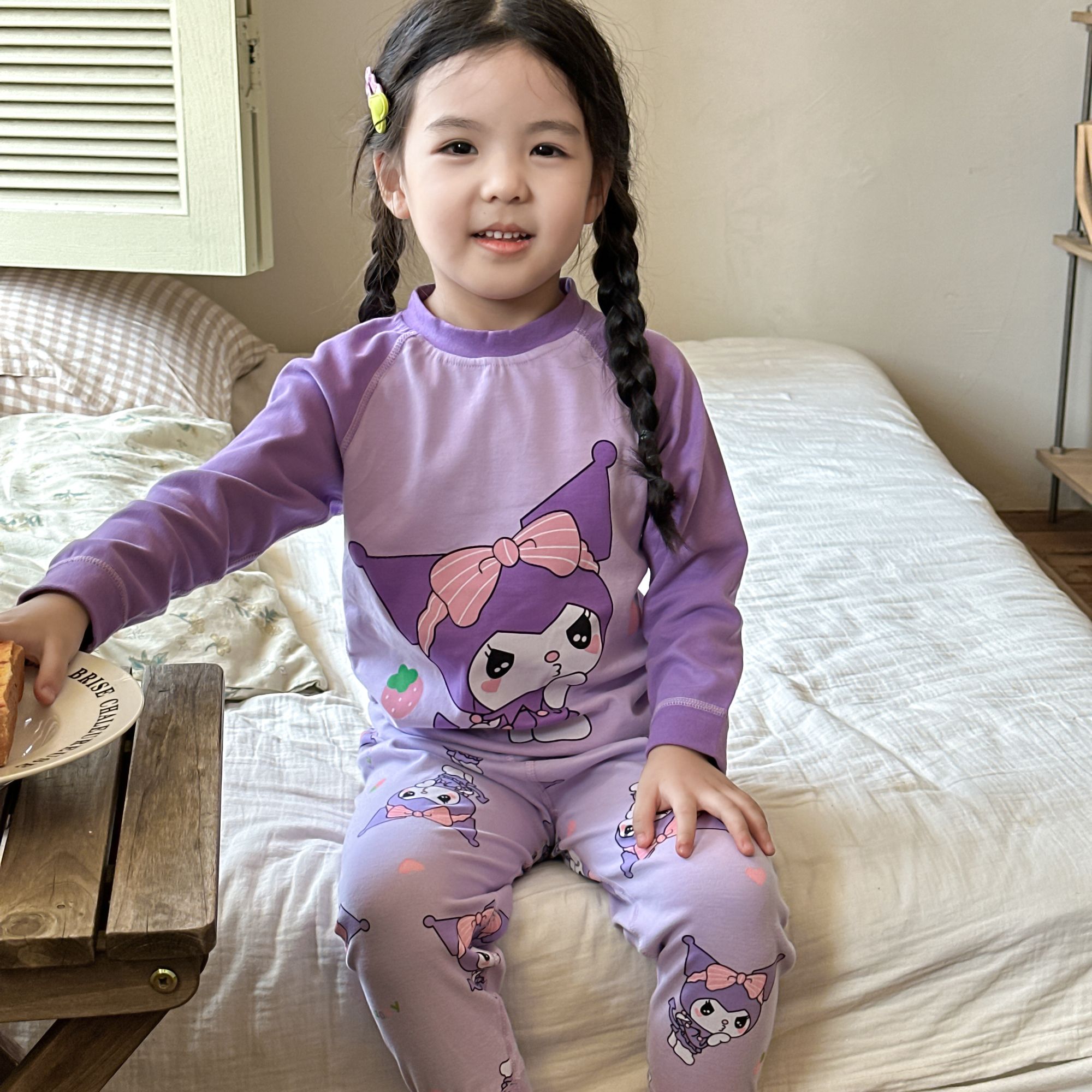 婴格朗迪S54库洛米卡通家居服男女童春秋冬吸汗透气全棉秋衣套装