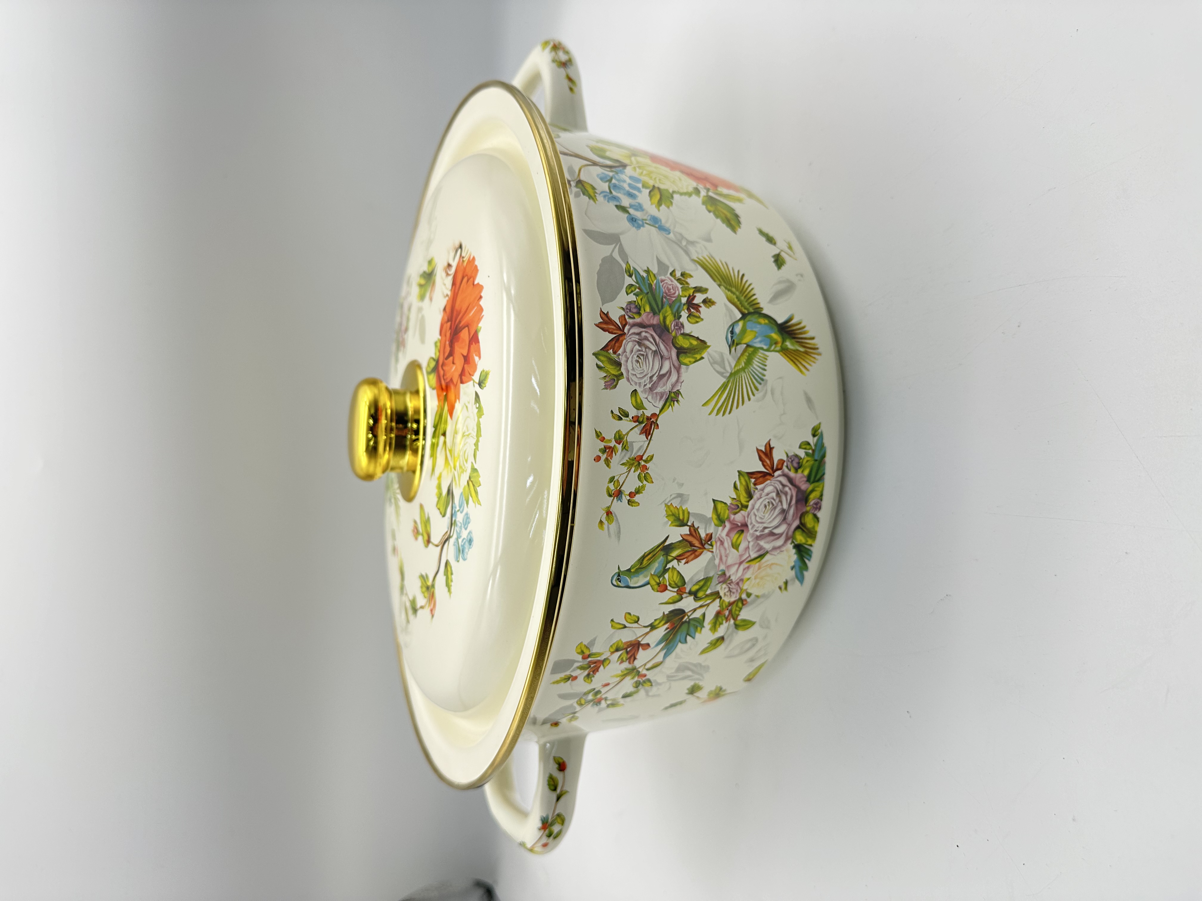 【279】直径26-30cm花鸟系列搪瓷蒸煮锅珐琅搪瓷锅炖锅