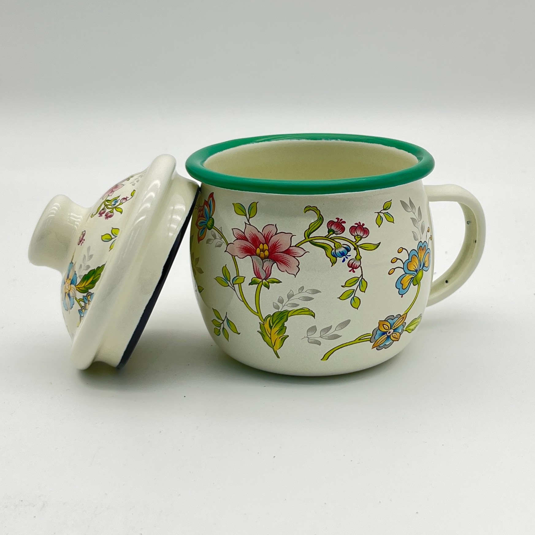 【106】直径8cm搪瓷珐琅茶杯带盖芳香手绘泡茶杯