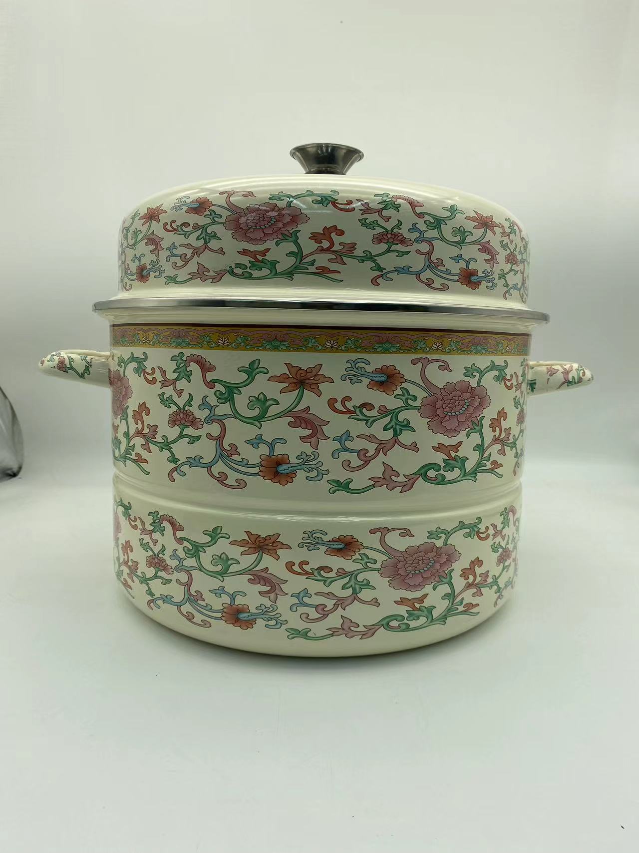【038】32CM欧洲风情可视搪瓷蒸锅珐琅双层搪瓷搪瓷炖汤锅珐琅瓷锅