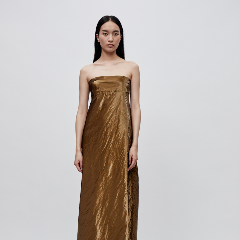 RUOHAN 设计师品牌 金棕色抹胸连衣裙
