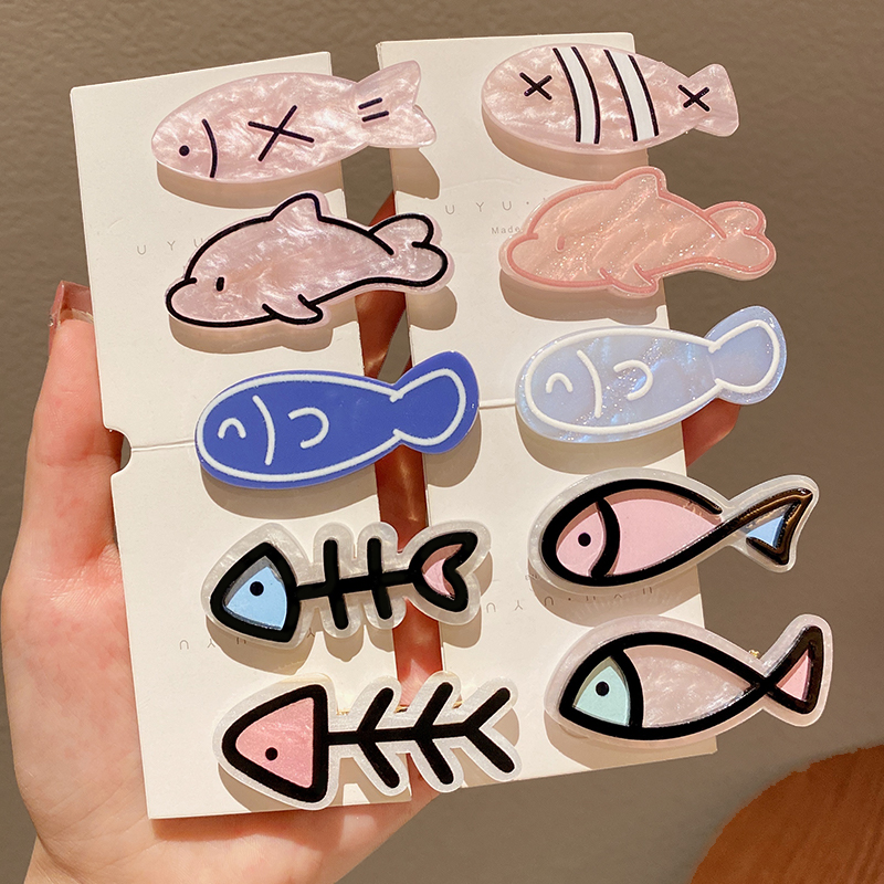 可爱小鱼骨头发夹侧边刘海夹趣味发卡新款鸭嘴夹头饰