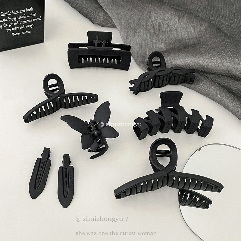 黑色磨砂高级感抓夹女夏季气质后脑勺鲨鱼夹大号发夹发卡夹子头饰