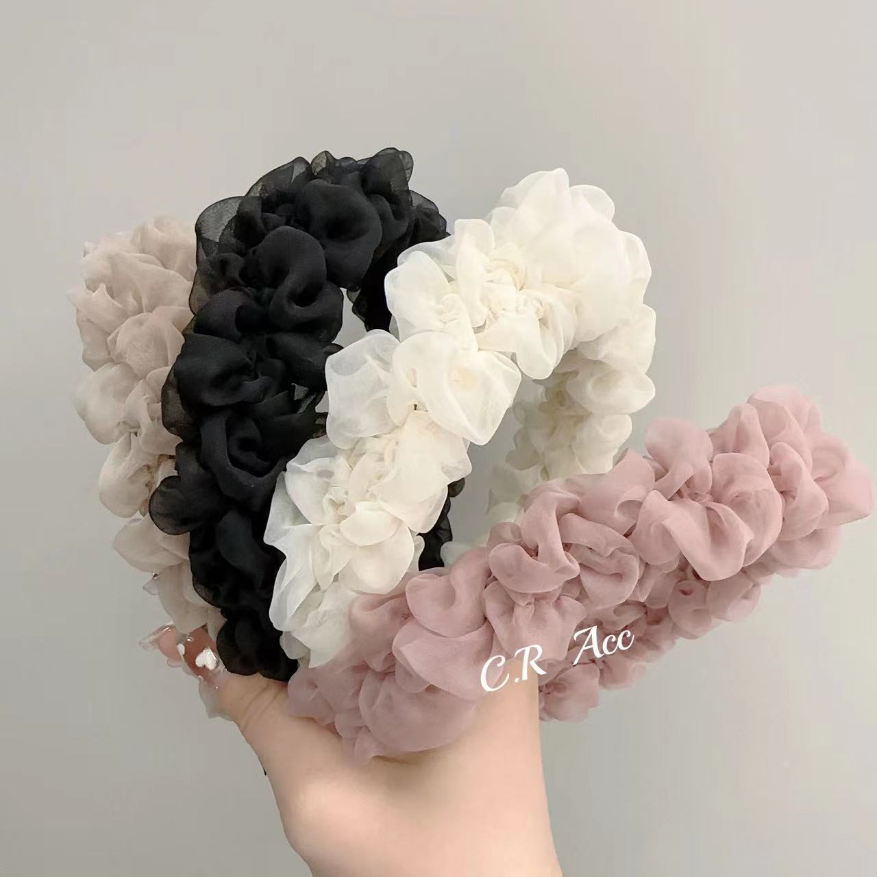 新款高颅顶网纱褶皱花边化妆洗脸外戴头箍