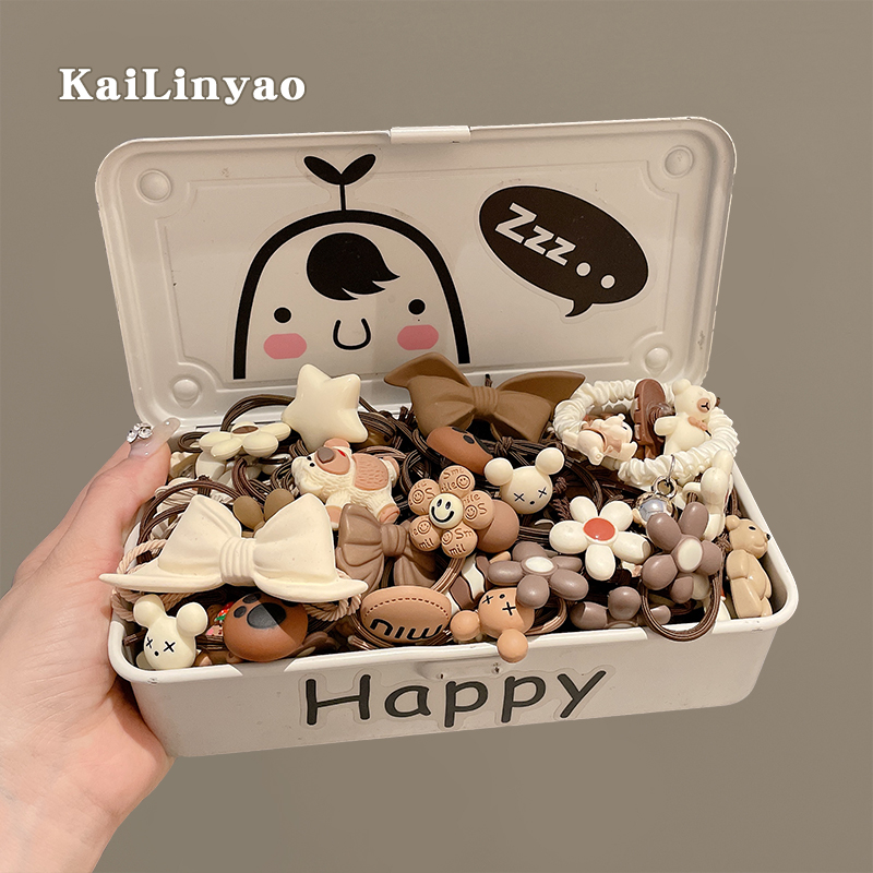 咖色可爱小熊发圈女头饰秋冬高弹力扎马尾皮套韩国简约橡皮筋头绳