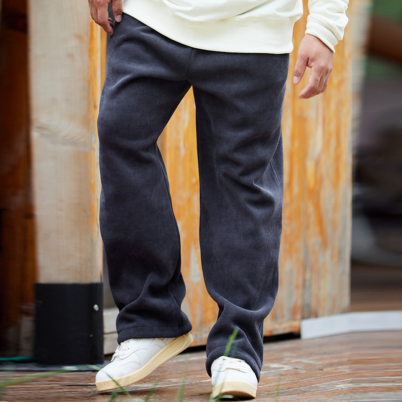 核爆炸秋冬季灯芯绒条绒长裤直筒阔脚男士宽松大码薄绒保暖休闲裤