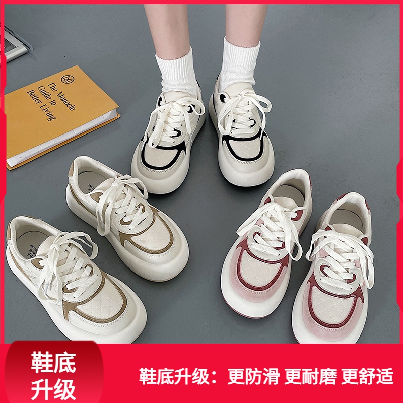 回力潮品冬季丑萌可爱大头小白鞋女2023新款厚面包鞋拼色设计感板