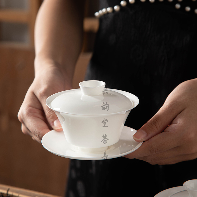 潮州骨瓷轻薄胎马蹄盖碗纯白盖碗岩茶单丛薄胎120ml盖碗三才盖碗