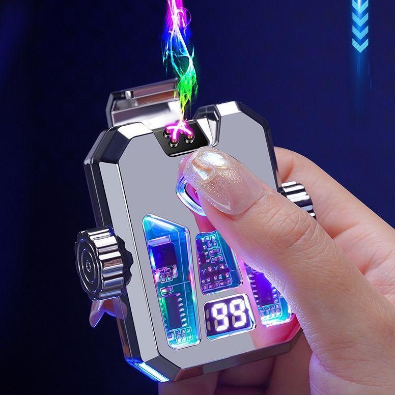 机甲陀螺充电式打火机个性创意网红双电弧防风电量显示超酷科技感